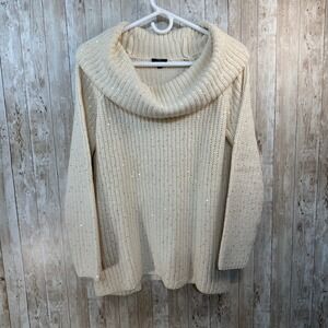 Talbots Petites Womens Cream Cowl Neck Sequin Knit Wool blend‎ Sweater Size SP